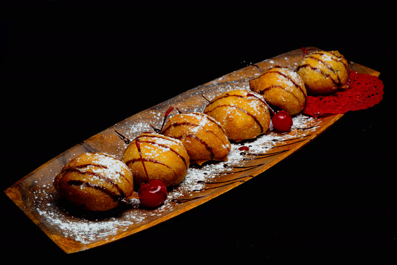 Plated dessert with cherries