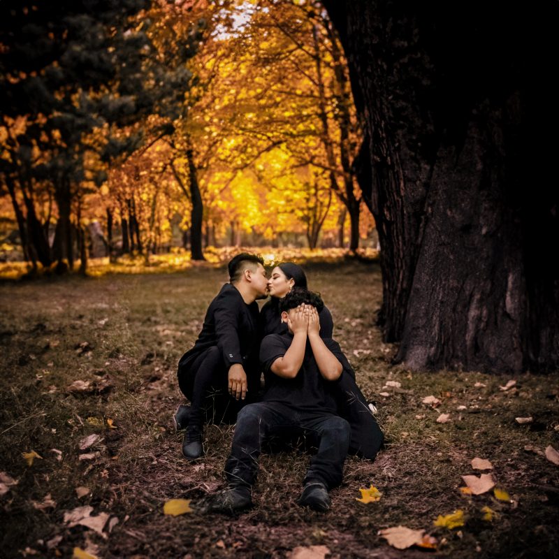 Cinematic couple portrait — autumn park