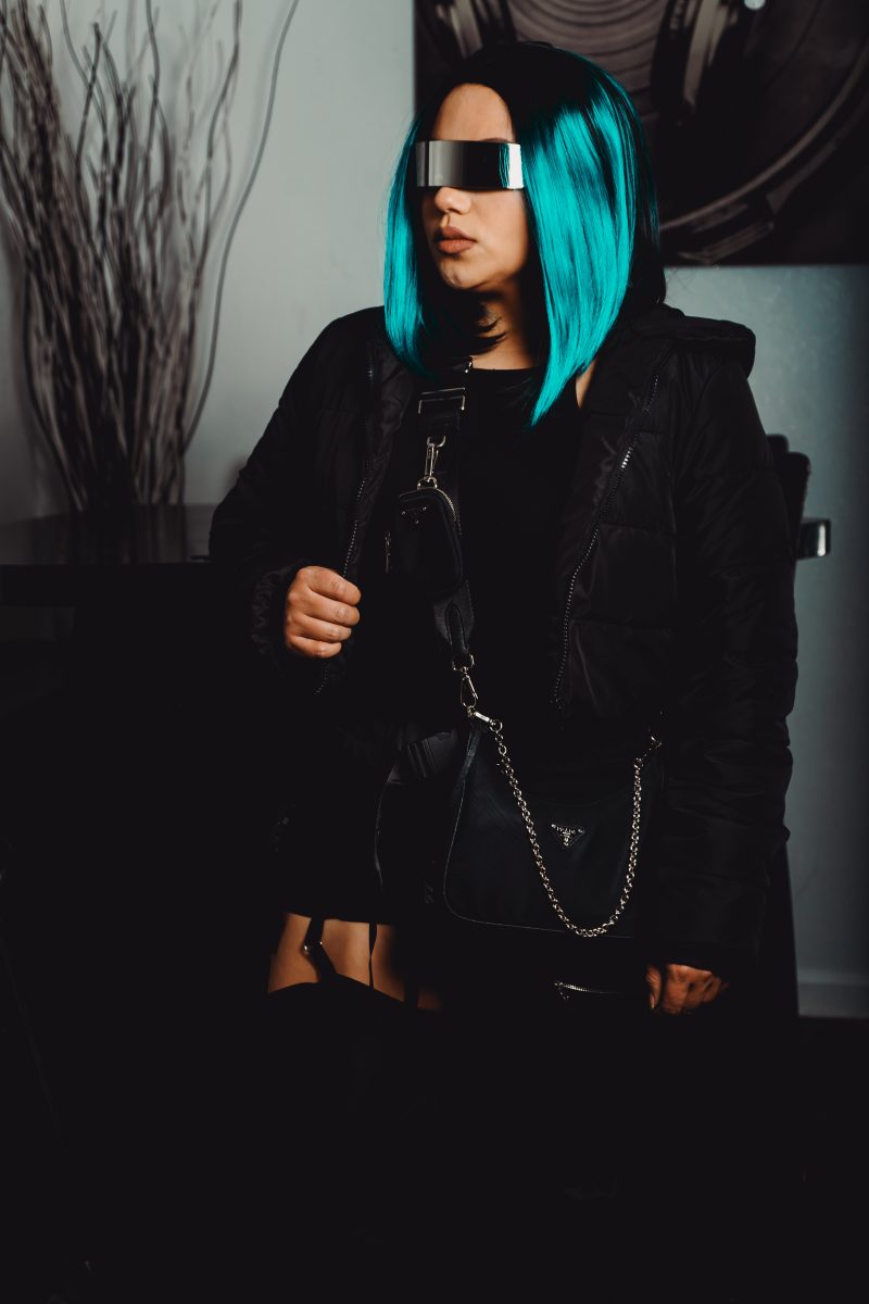 Fashion editorial — teal hair futuristic portrait