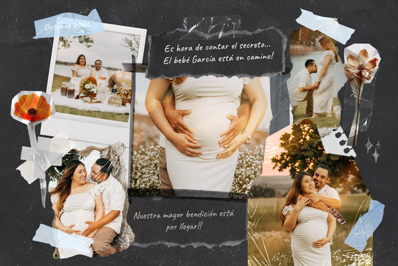 Designed maternity announcement collage — El bebé García está en camino